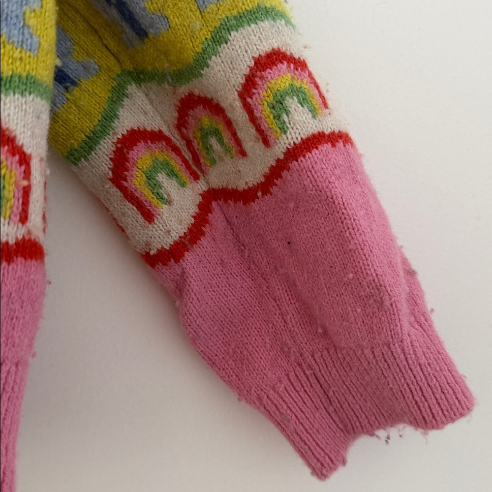 Boden Girls Multi-Color Patterned Knit Cardigan with Pink Trim - Picture 4 of 5